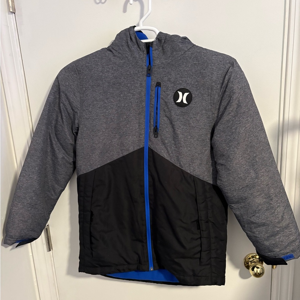 Boys 14/16 Hurley Blue and Gray Hooded Winter Jacket